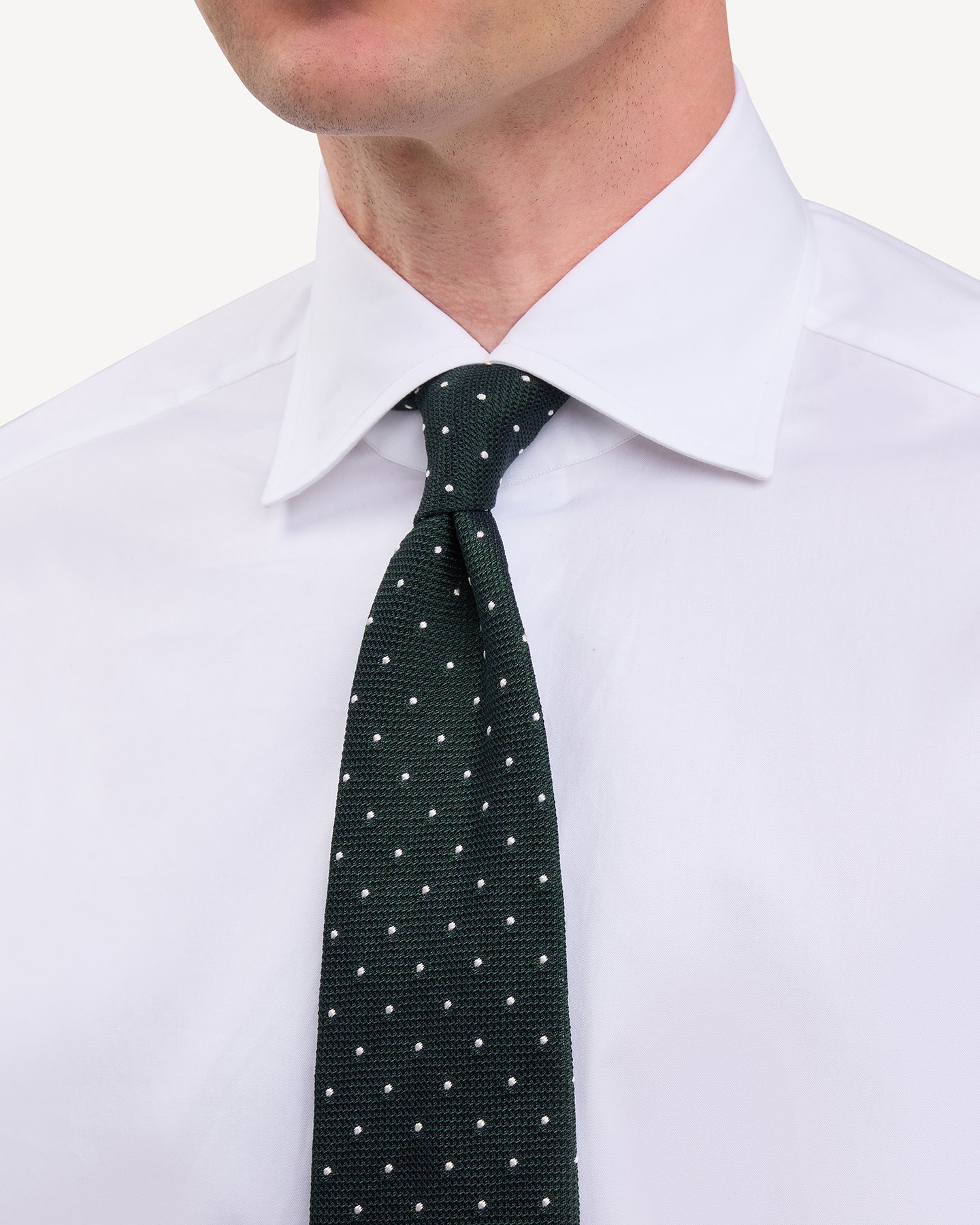 Dark Green White Small Polka Dot Grenadine Tie