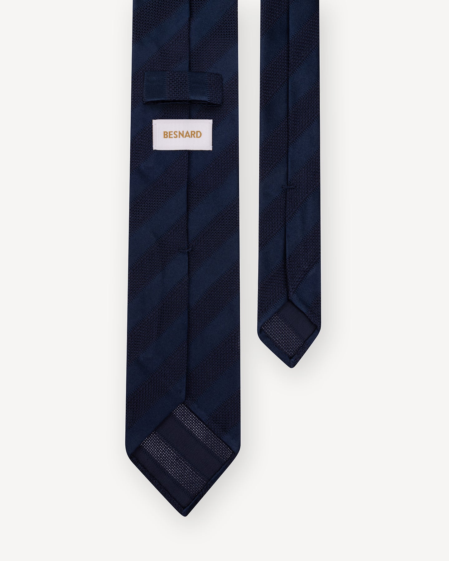 Navy Solid Stripe Satin Grenadine Tie with handrolled blades