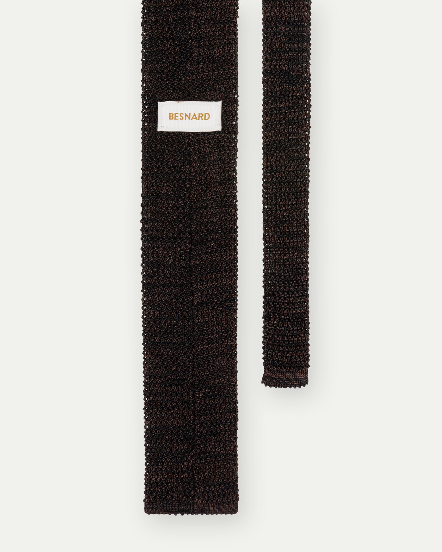 The back of Dark Brown Melange Knitted Silk Linen Tie