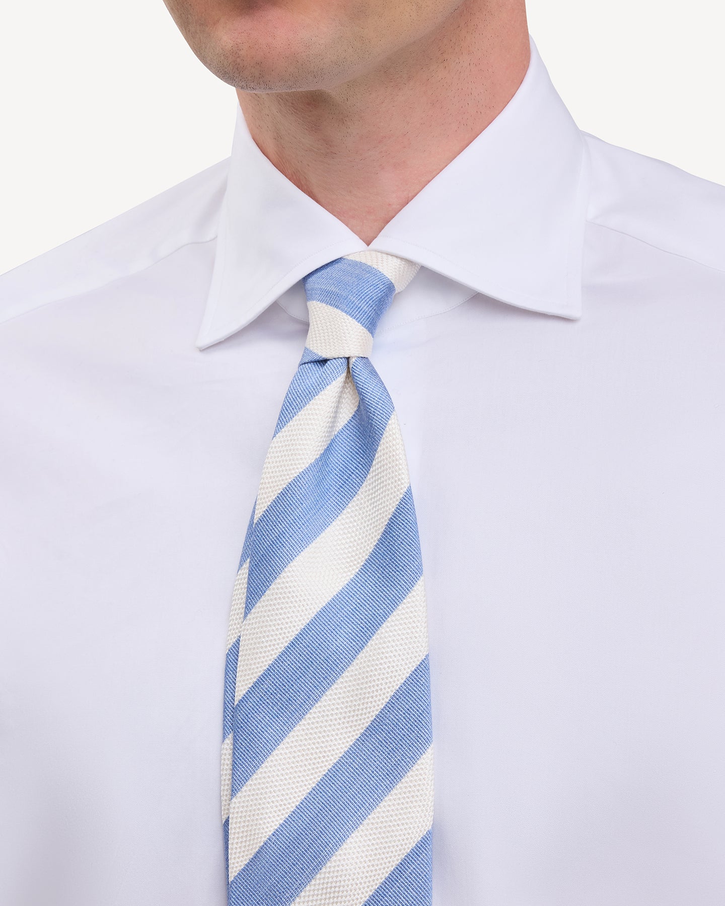 Light Blue and White Stripe Silk Tie