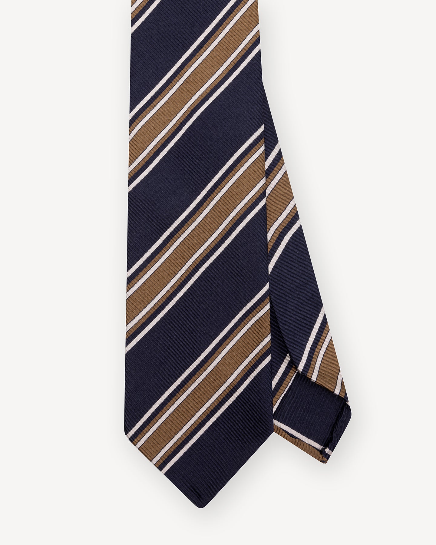 Navy Brown Regimental Stripe Silk Cotton Tie