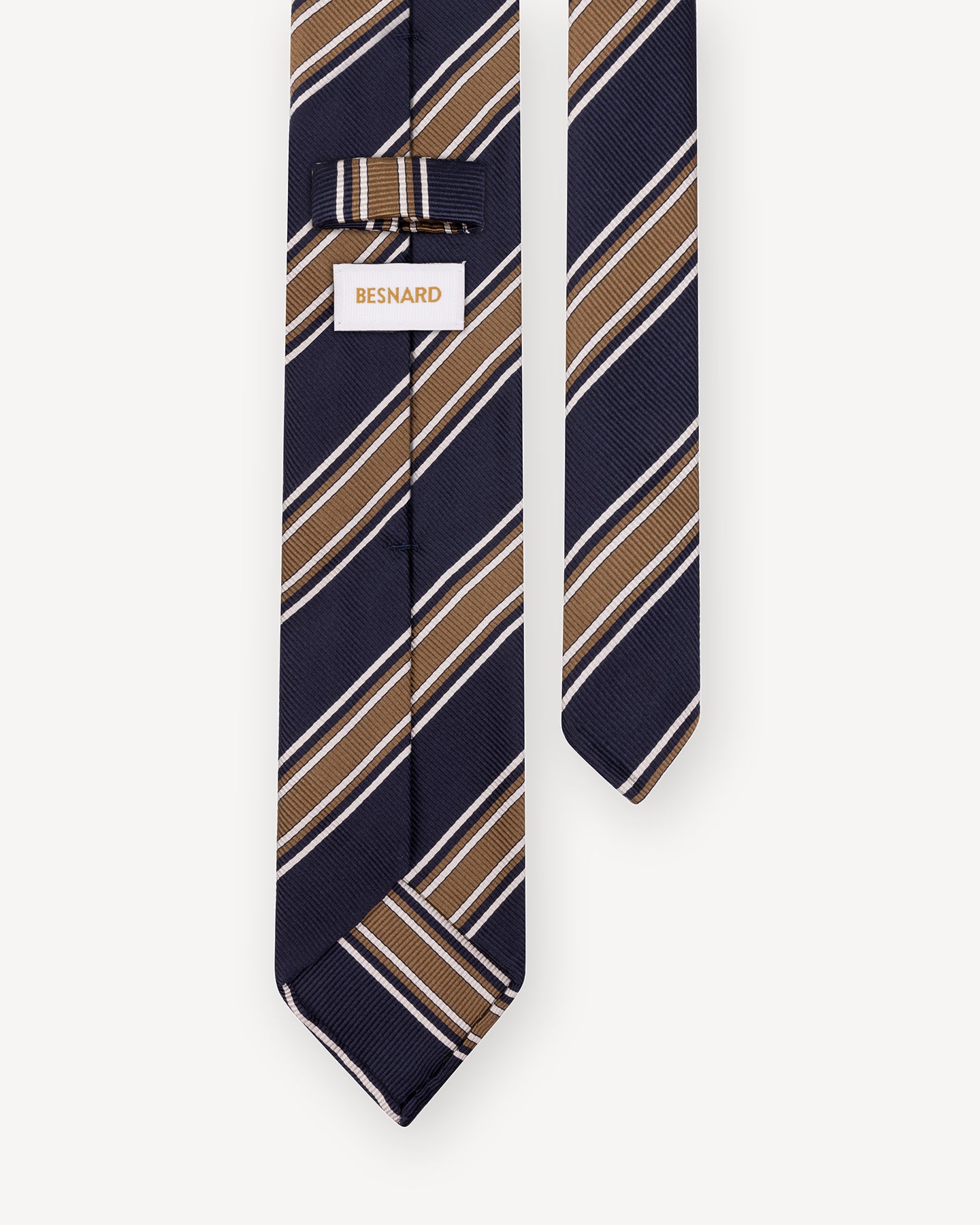 Navy Brown Regimental Stripe Silk Cotton Tie