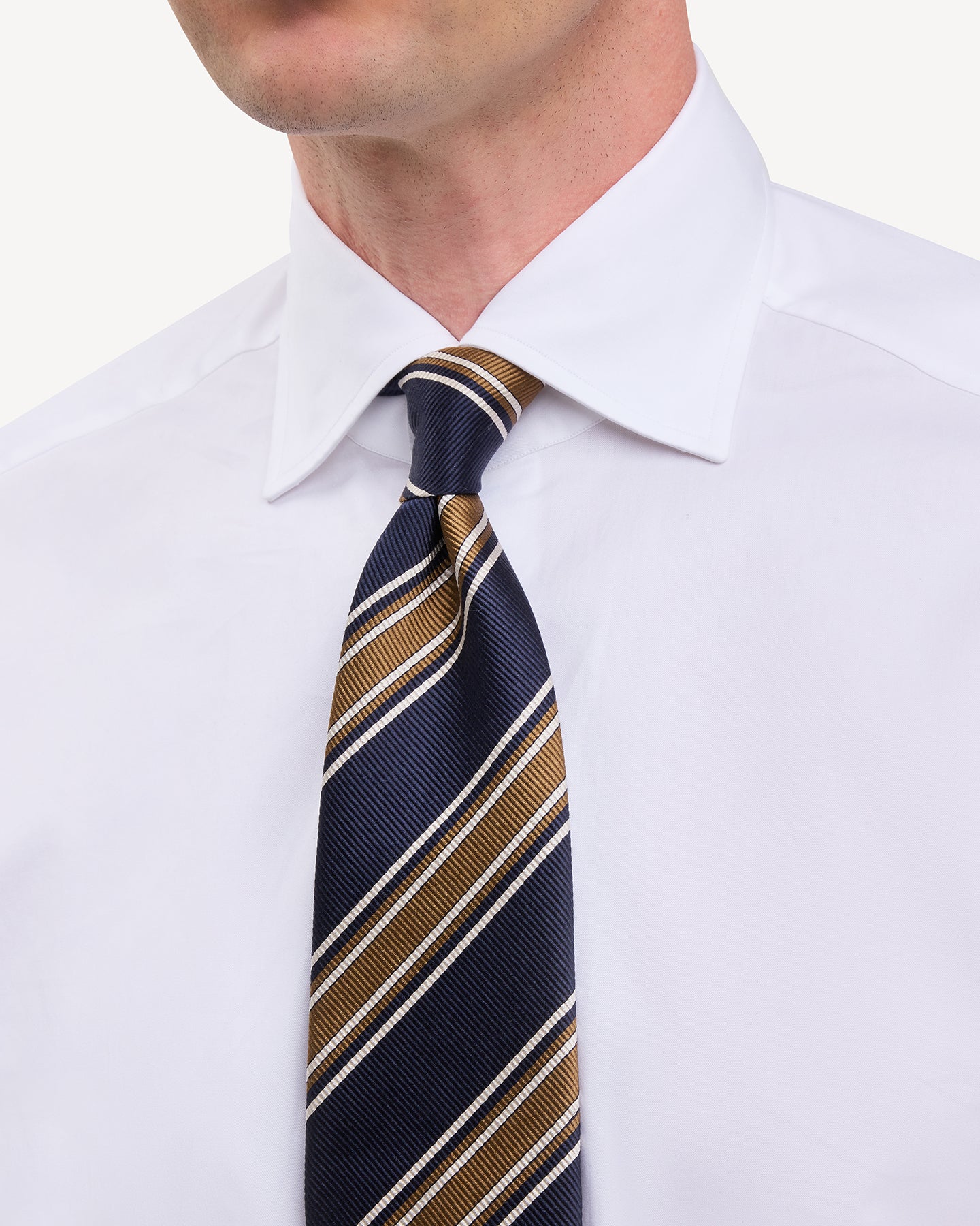 Navy Brown Regimental Stripe Silk Cotton Tie