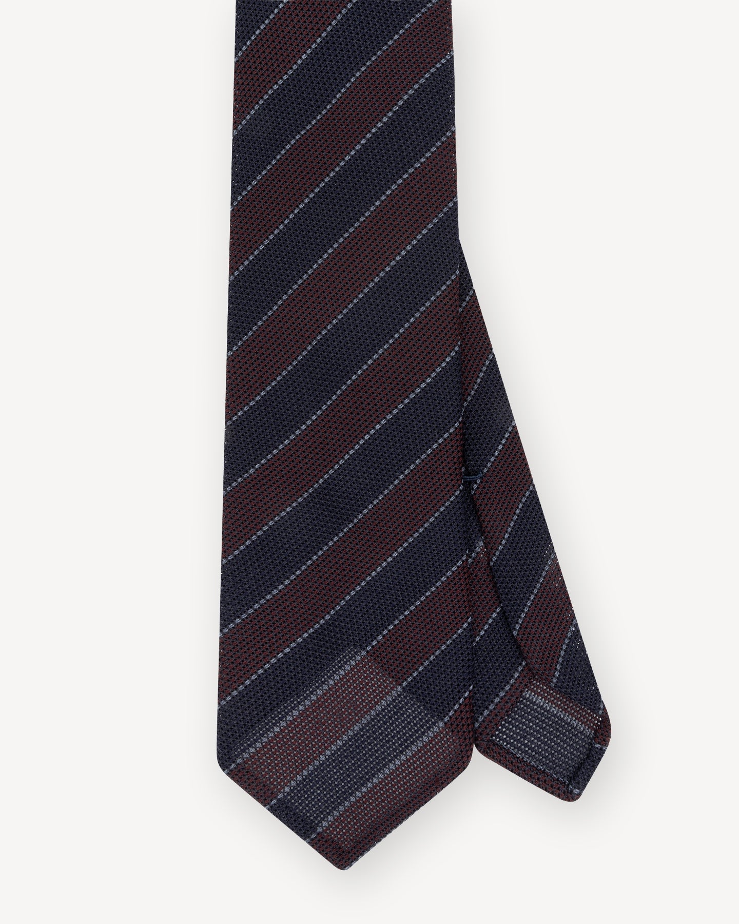 Navy and burgundy wool silk grenadine stripe tie