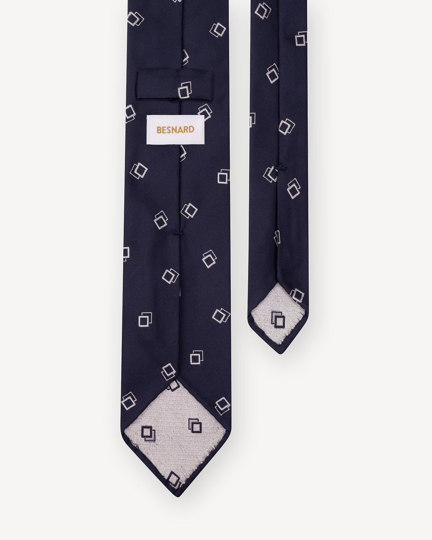 Navy Geometric Squares Silk Tie with handrolled blades