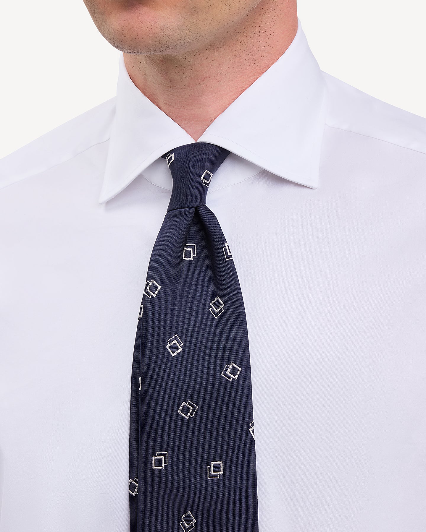 Navy Geometric Squares Jacquard Silk Tie