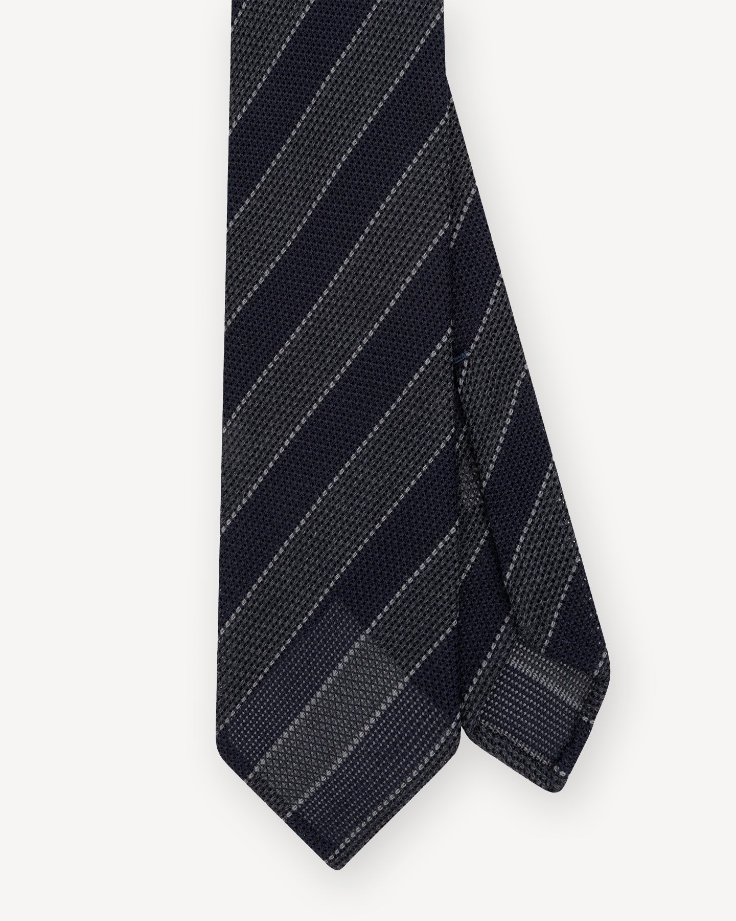 Navy and grey wool silk grenadine stripe tie