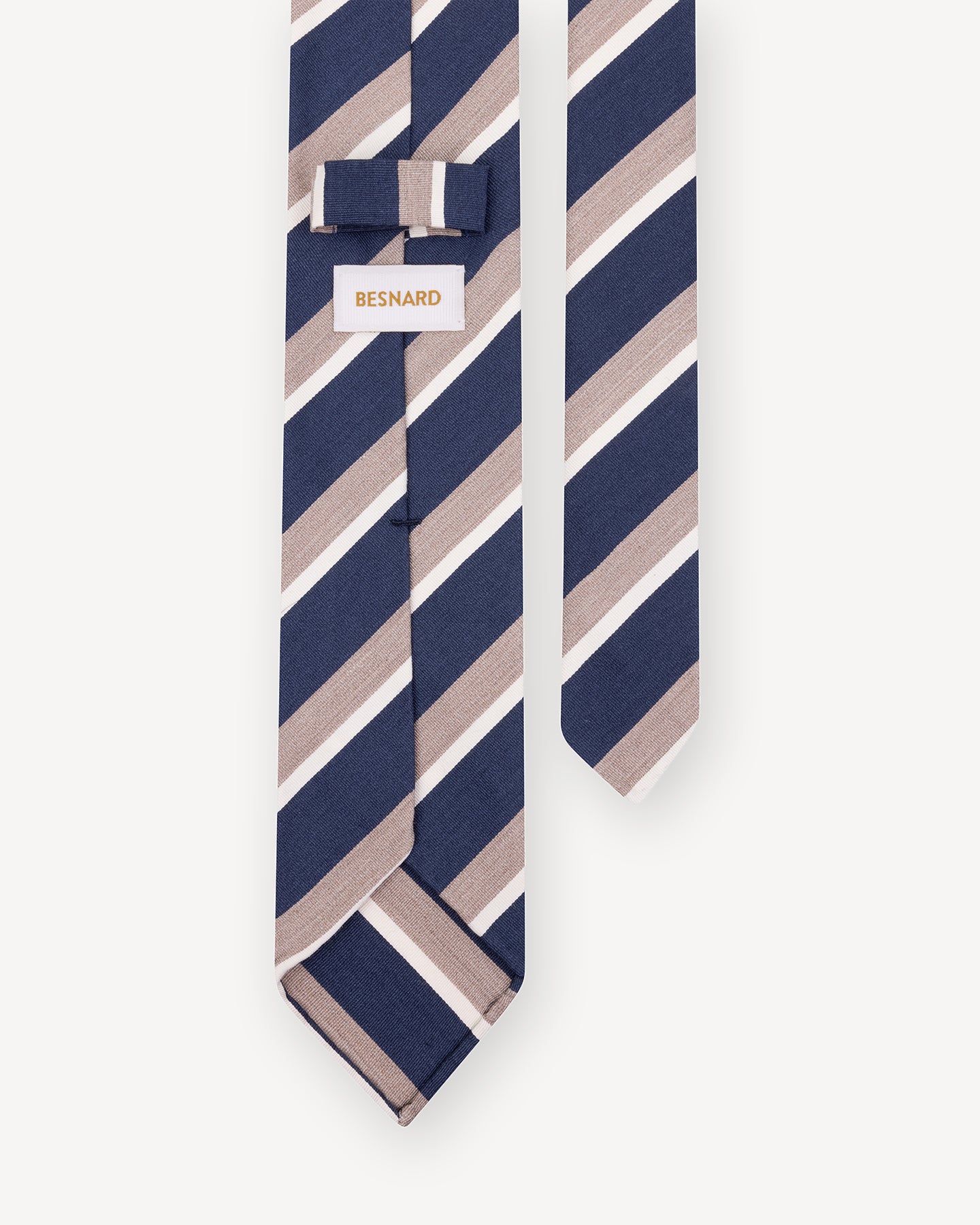 Navy Stone White Stripe Mogador Tie with handrolled blades