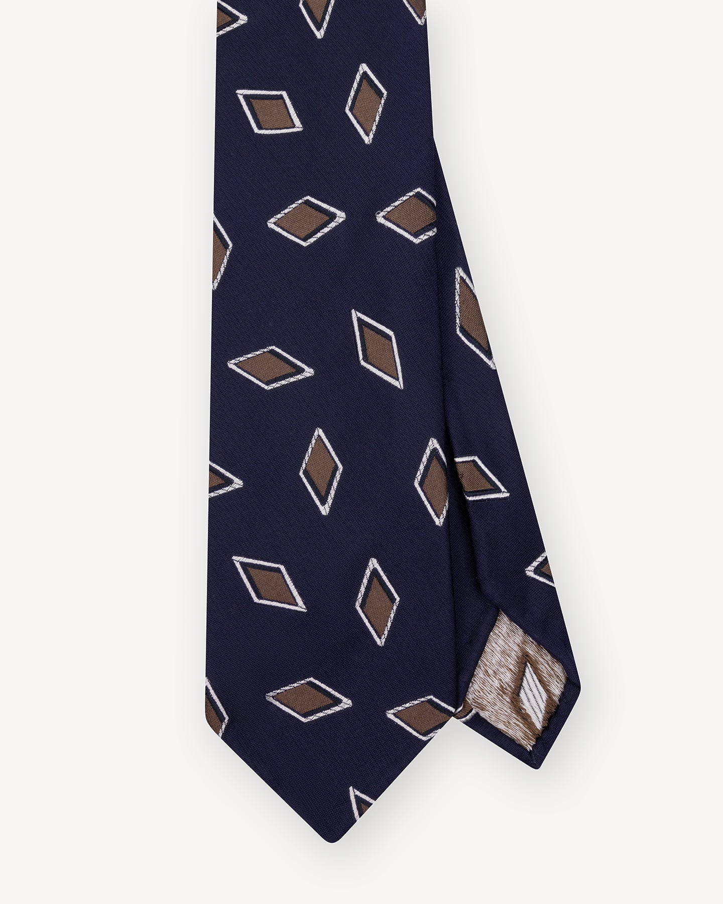 Navy and Brown Diamond Jacquard Silk Tie