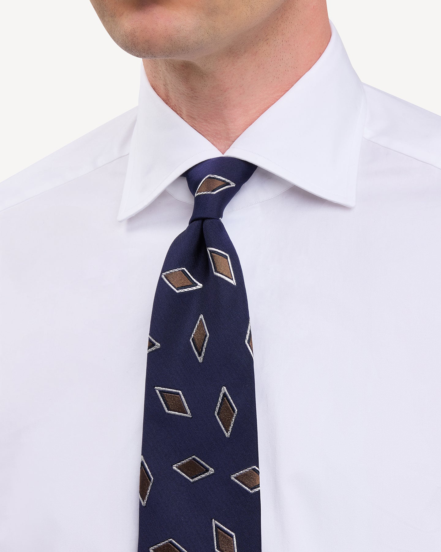 Navy and Brown Diamond Jacquard Silk Tie