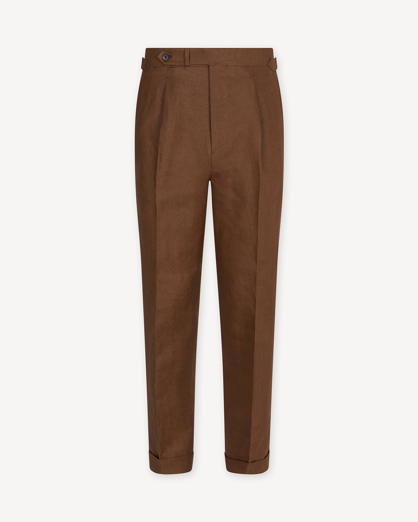 Dark Tan Single Pleat Linen Trousers