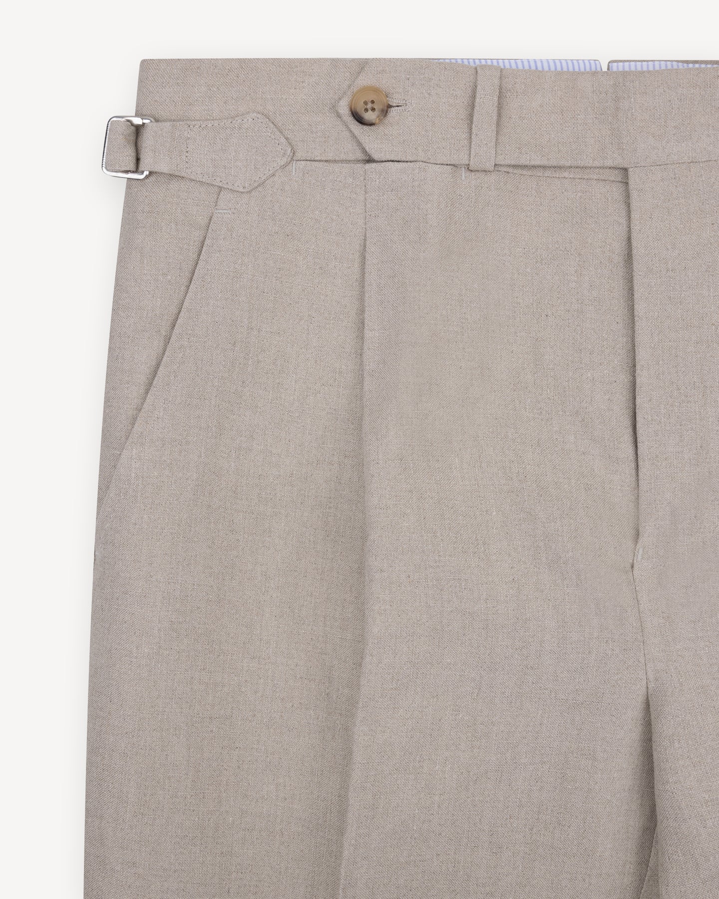 Natural Single Pleat Linen Trousers