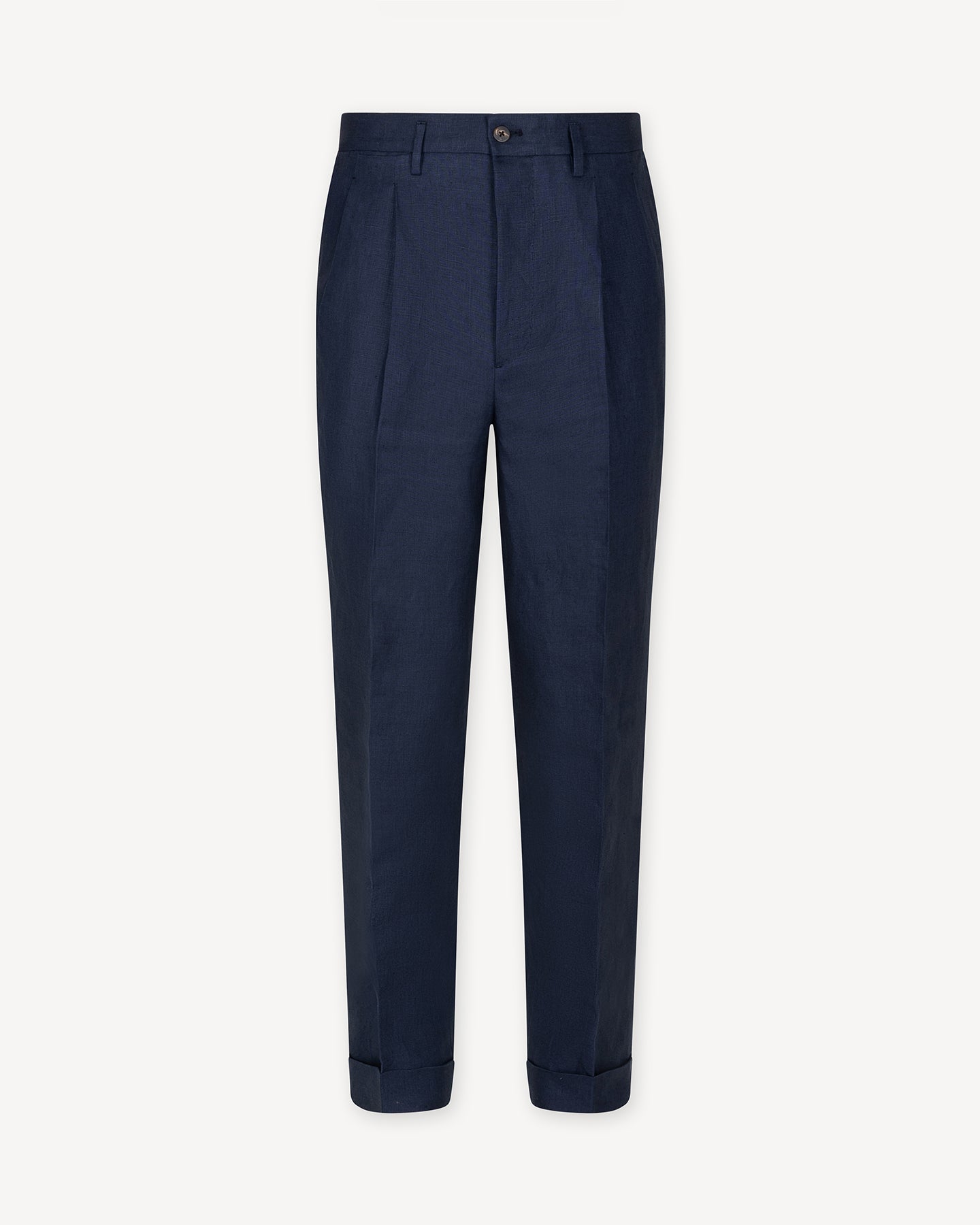 Navy Double Pleat Linen Trousers