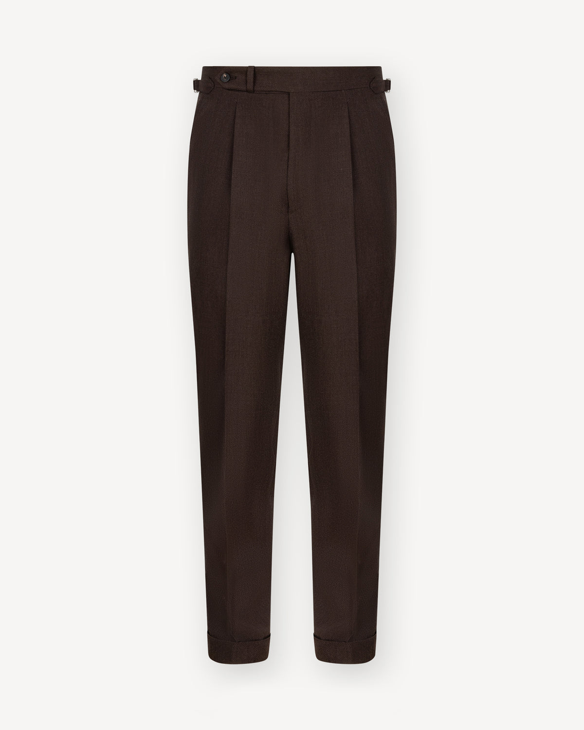Donkerbruine wollen broek van cavalry twill met bandplooi en side adjusters
