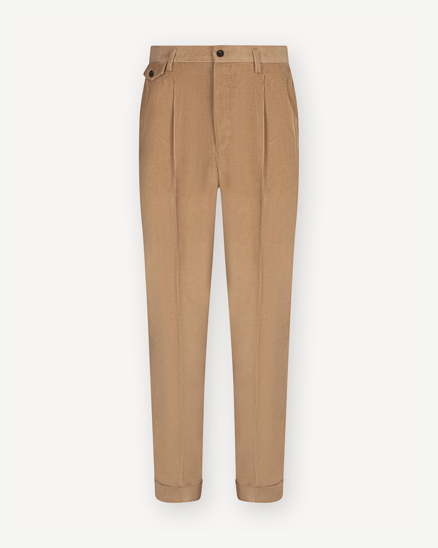 Camel Double Pleat Corduroy Trousers