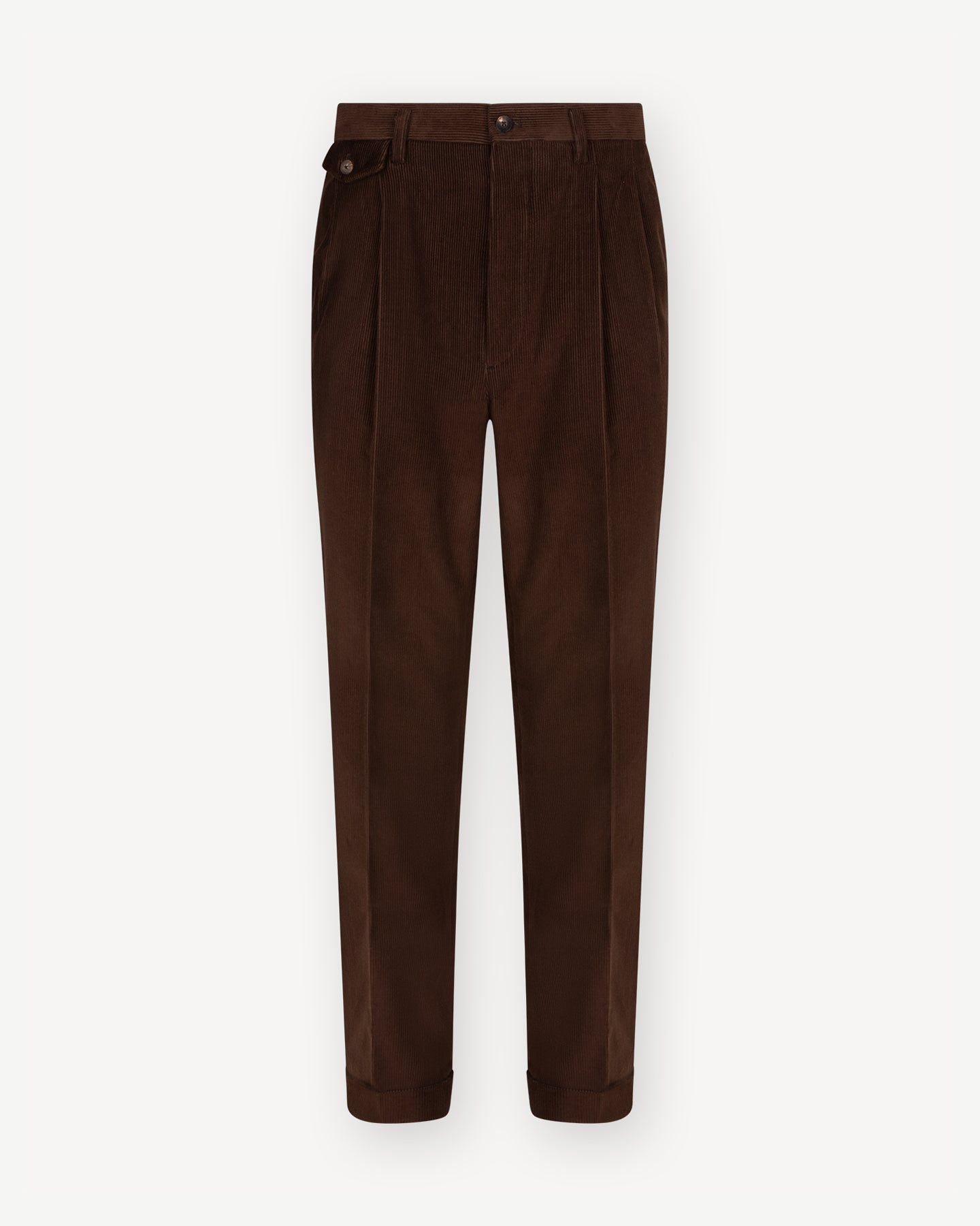 Chocolate Brown Double Pleat Corduroy Trousers