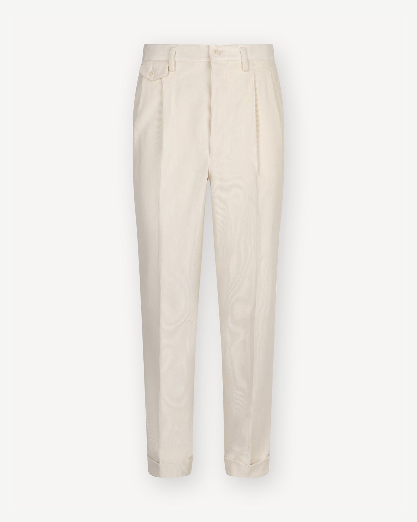 Cream Double Pleat Corduroy Trousers
