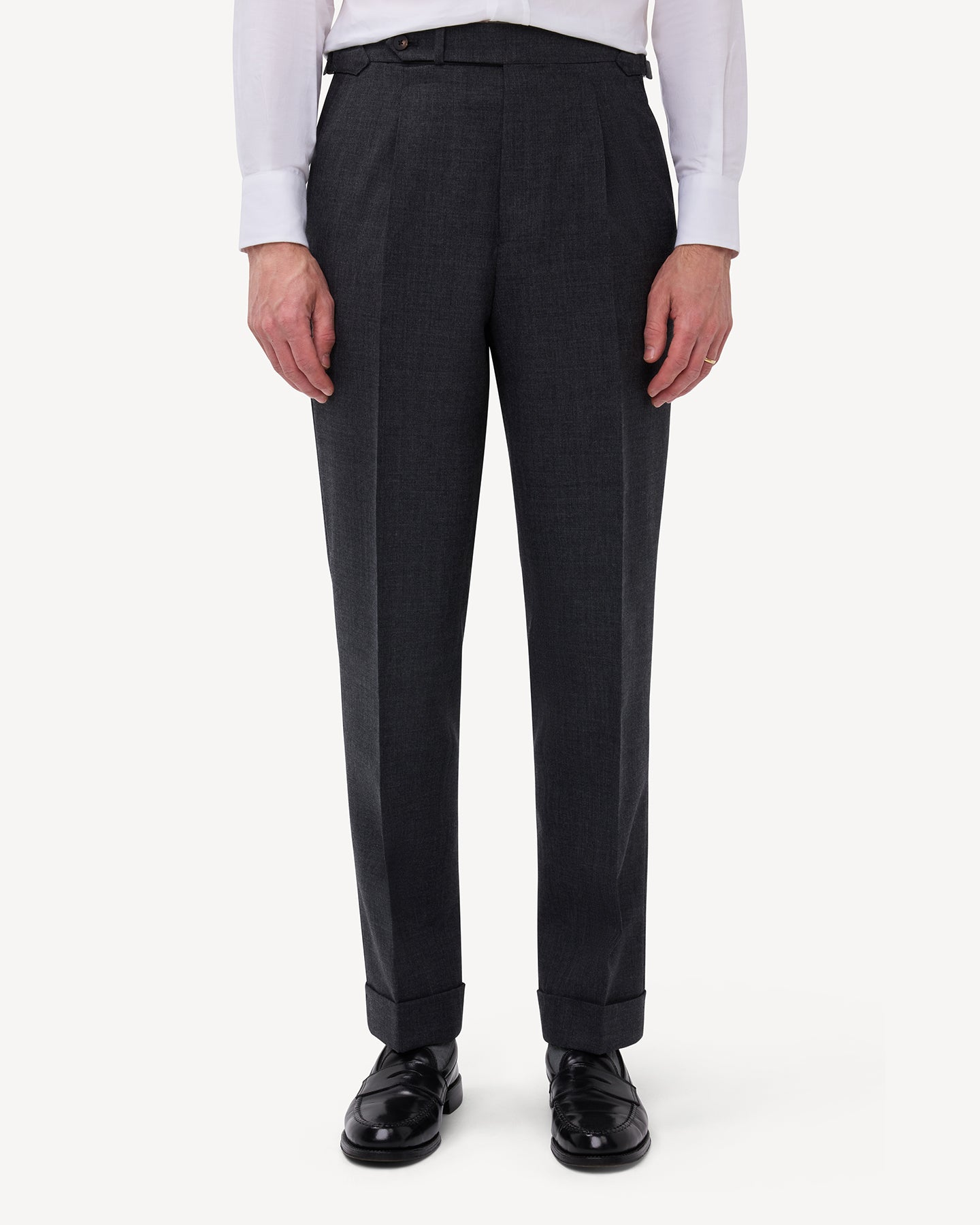 Dark Grey Single Pleat Tropical Wool Trousers