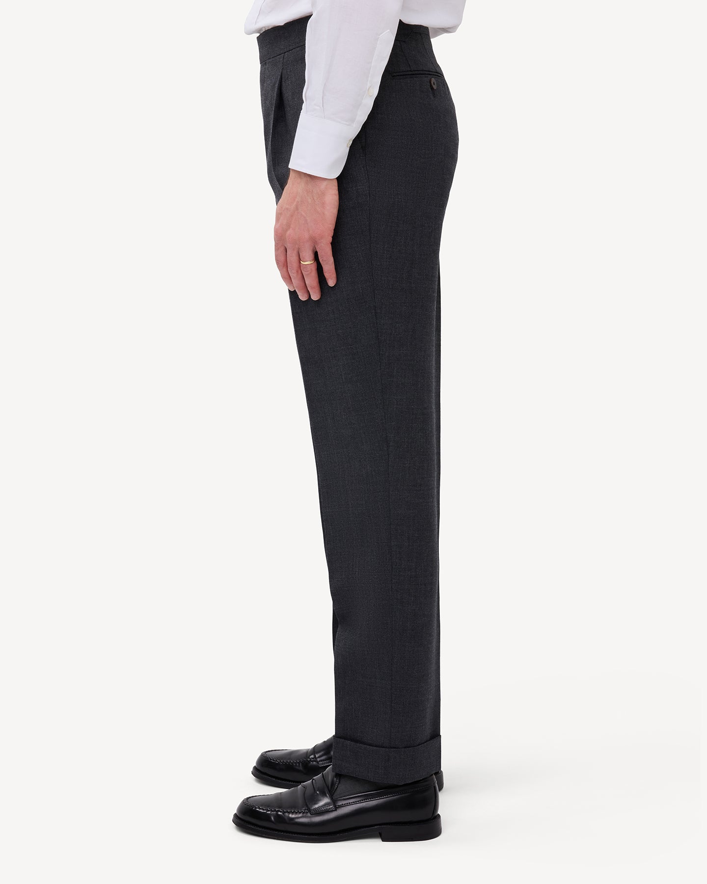 Dark Grey Single Pleat Tropical Wool Trousers