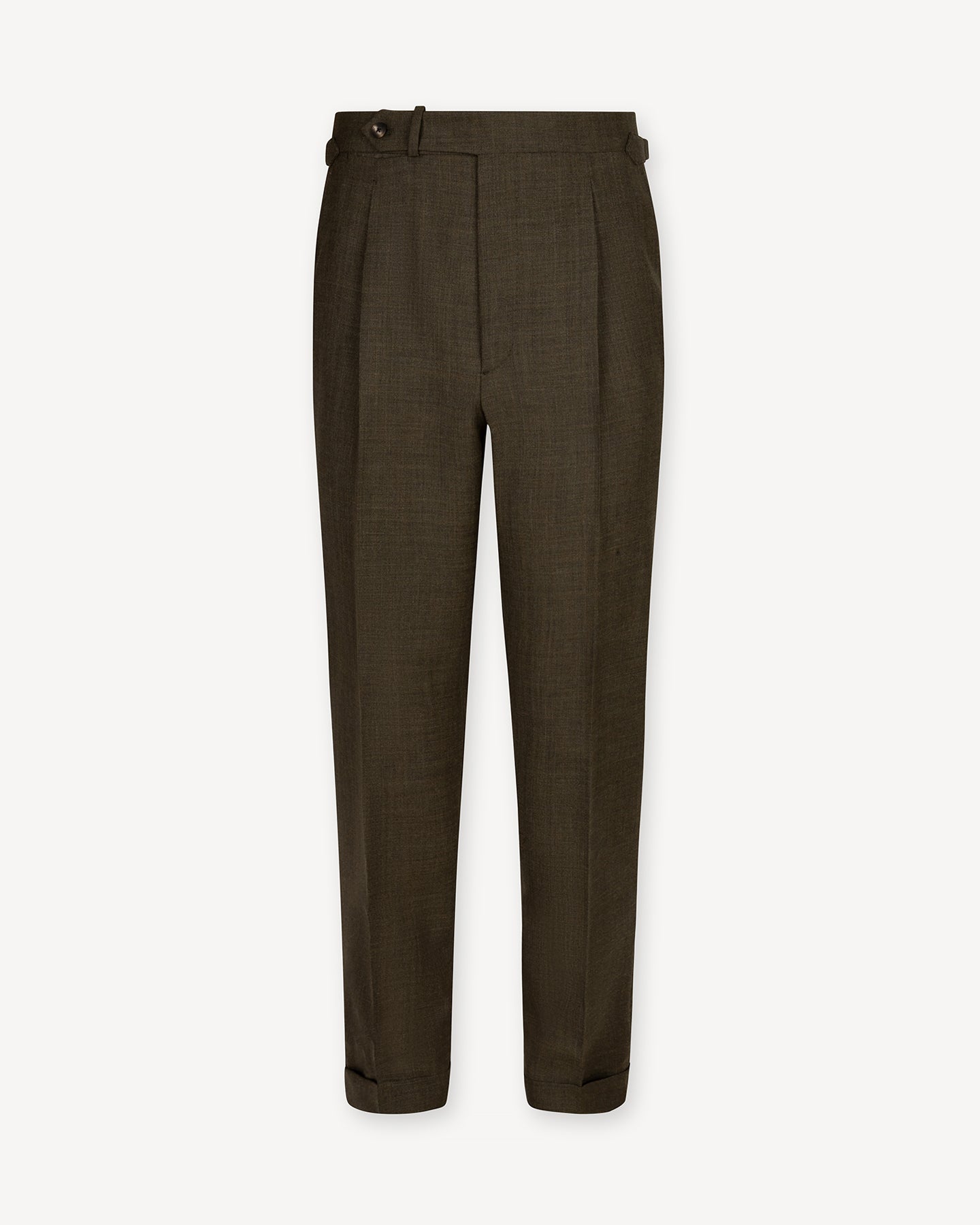 Olive Brown Single Pleat Tropical Wool Trousers