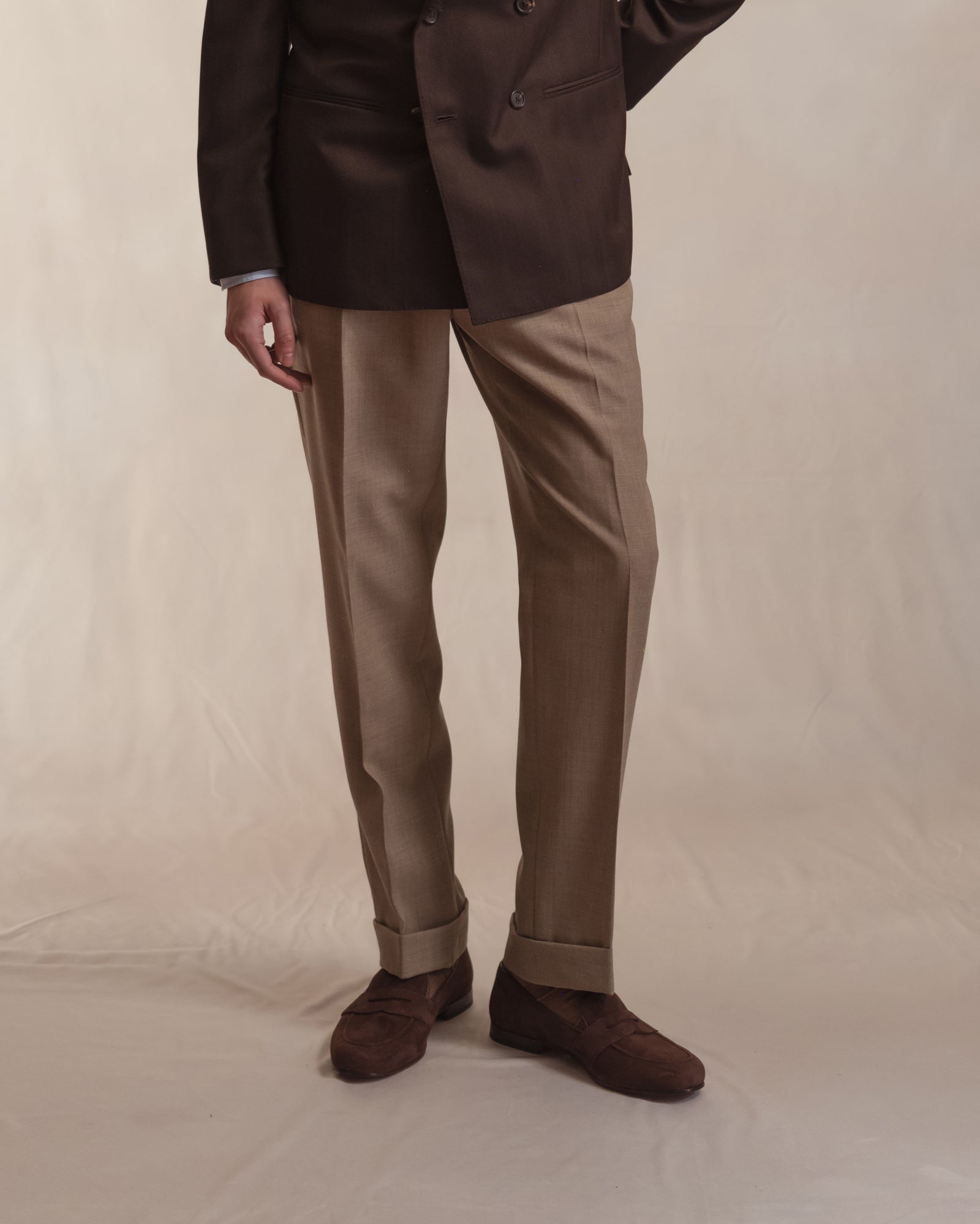 Sand Single Pleat Tropical Wool Trousers