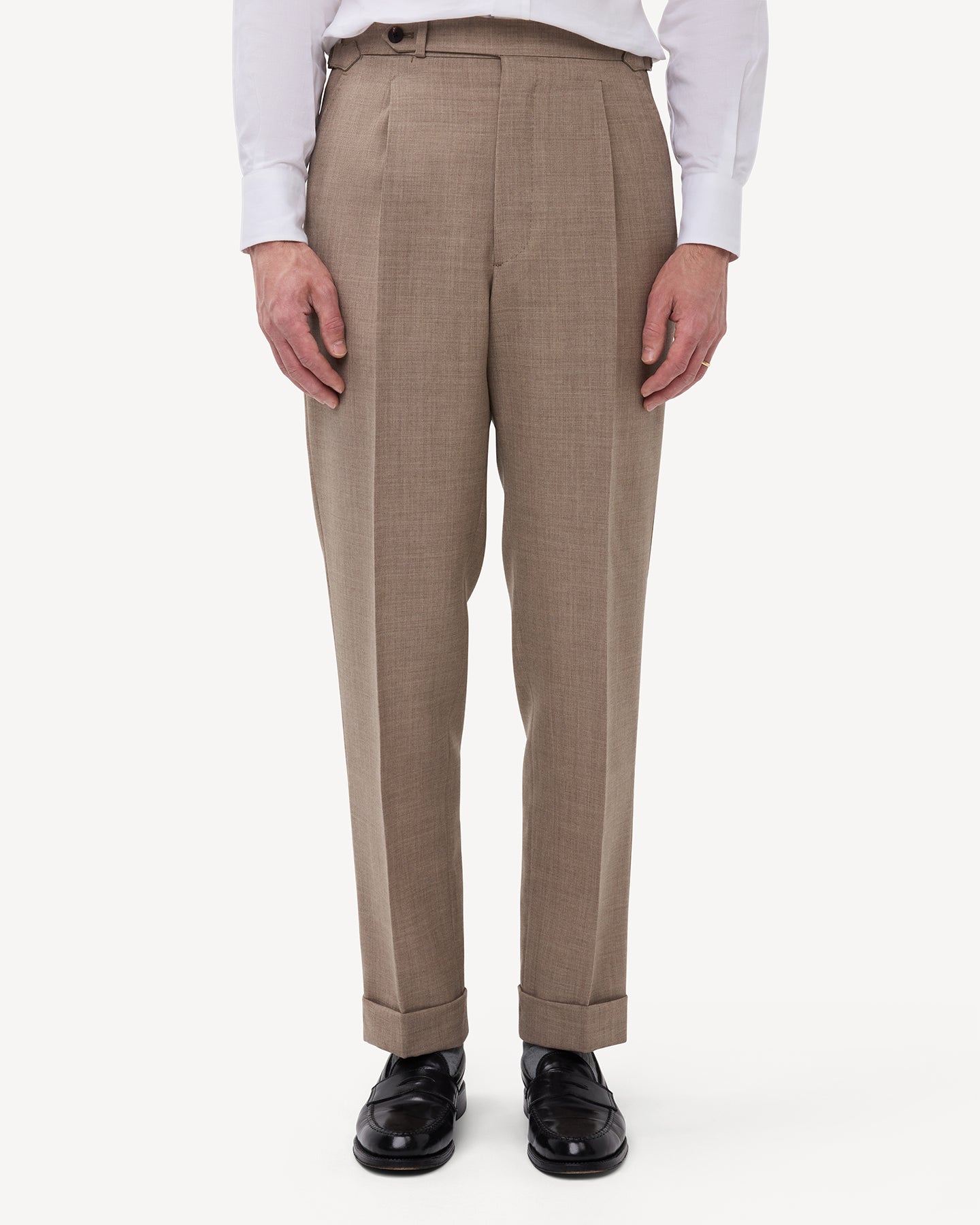 Sand Single Pleat Tropical Wool Trousers