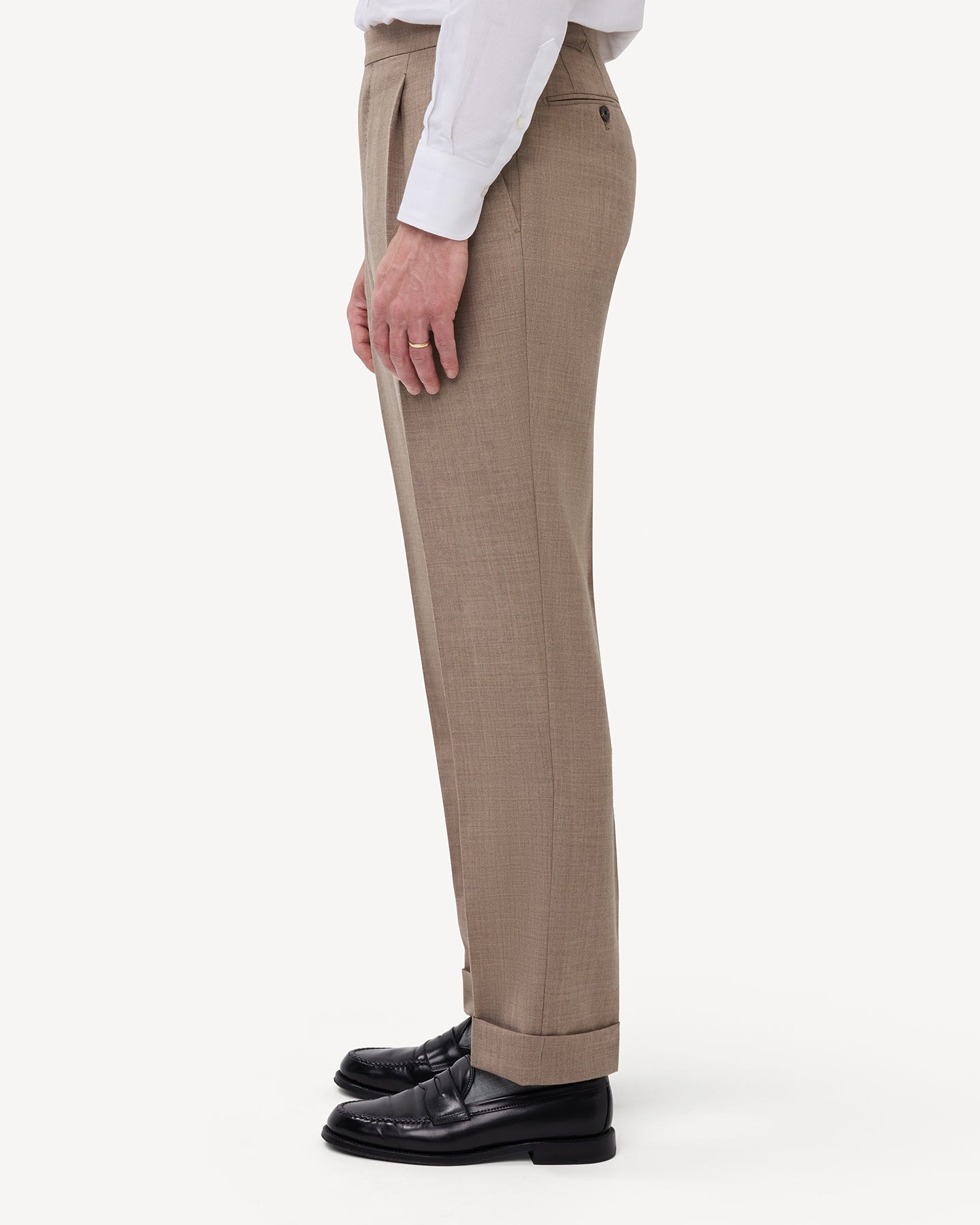 Sand Single Pleat Tropical Wool Trousers
