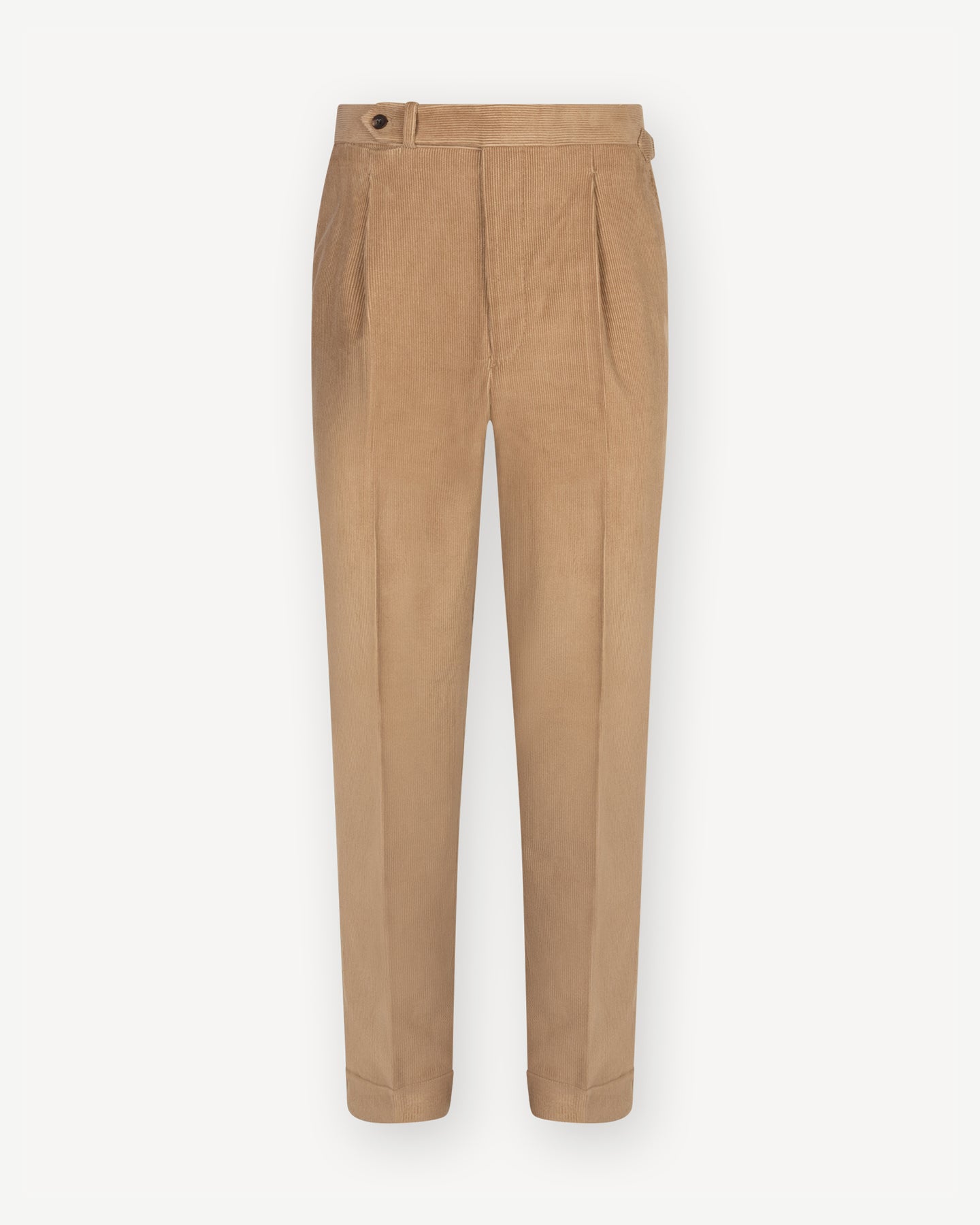 Camel Single Pleat Corduroy Trousers