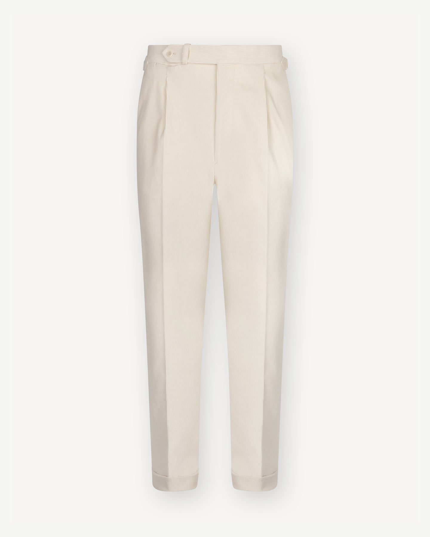 Cream Single Pleat Corduroy Trousers