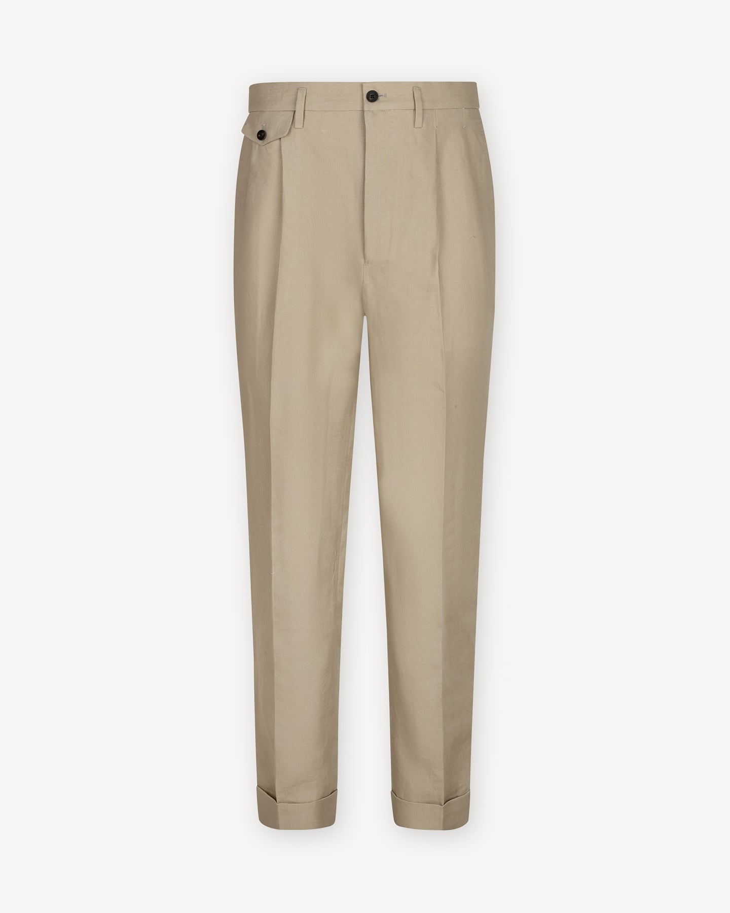 Taupe Irish Linen Trousers with Double Pleats and Belt Loops