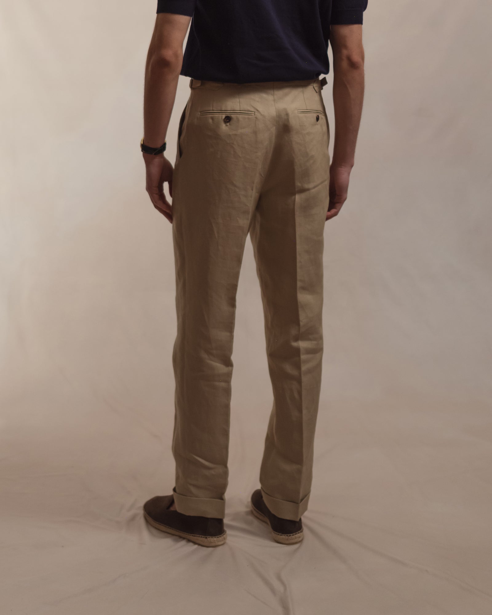 Taupe Single Pleat Linen Trousers