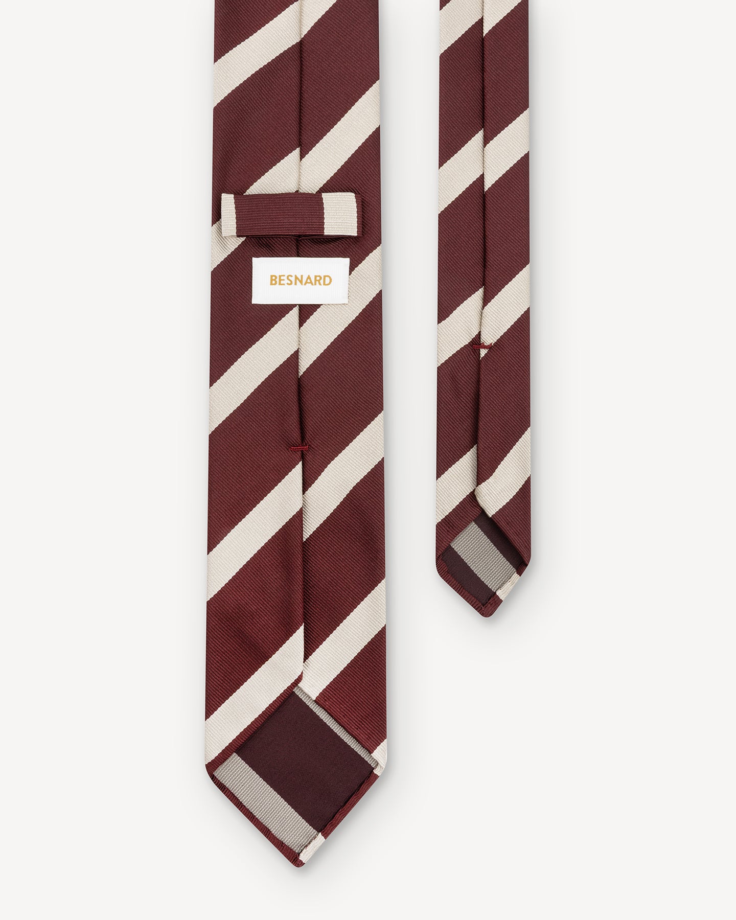 Back of burgundy and cream repp tie with Besnard keeper loop