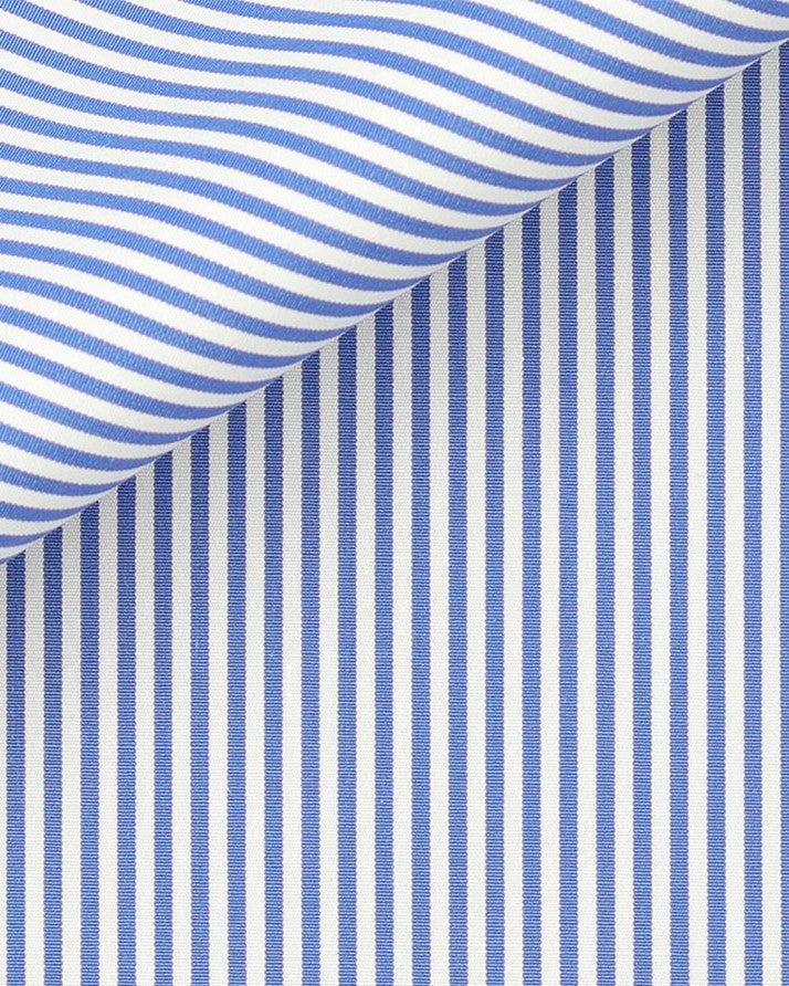 Thomas Mason Blue Poplin 120s Fine Bengal Stripe