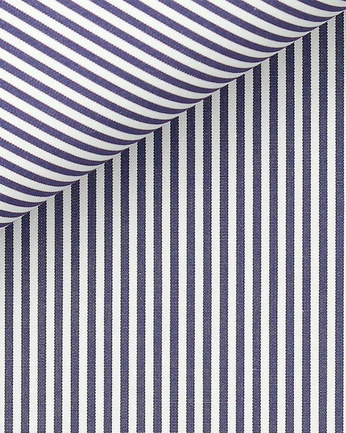 Thomas Mason Navy Poplin 120s Fine Bengal Stripe