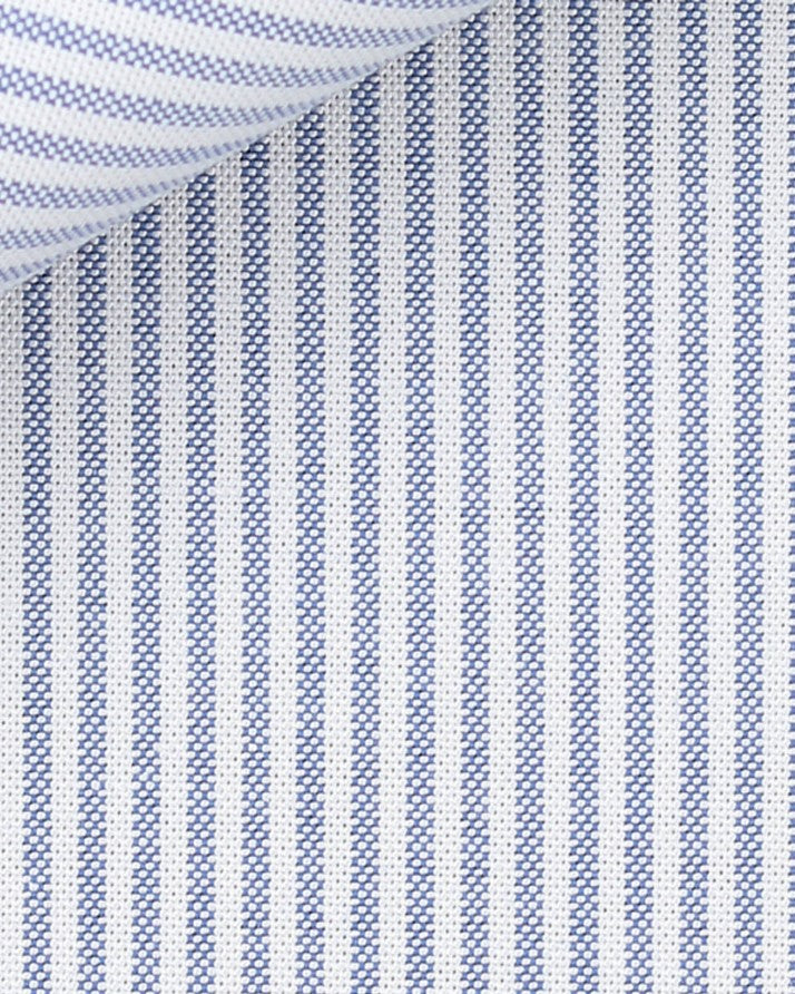 Navy university stripe American Oxford cloth by Thomas Mason