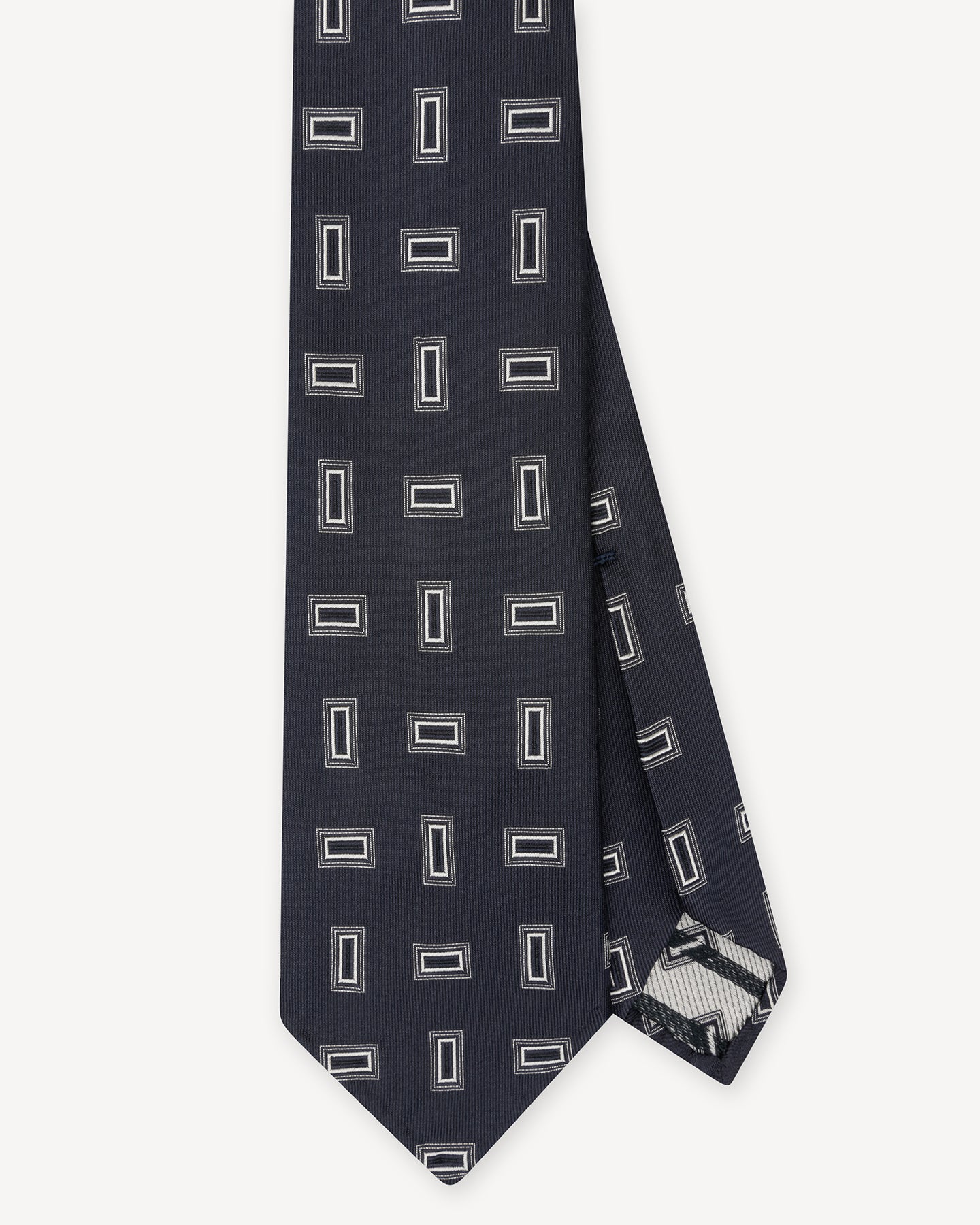 Navy Geometric Jacquard Silk Tie