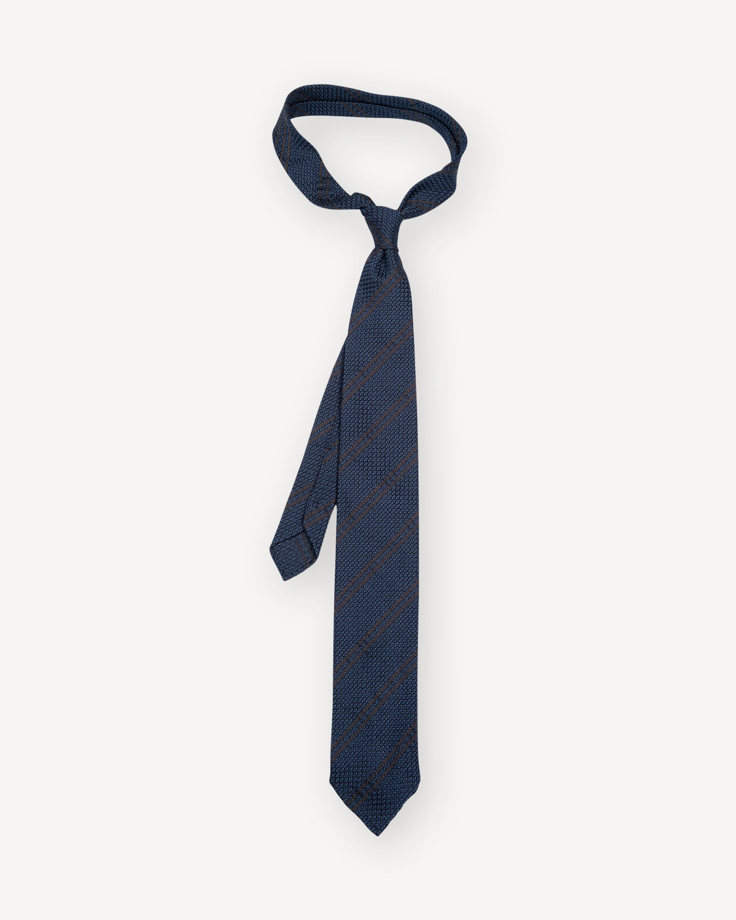 Navy Blue Grenadine Silk Tie with Green Stripes