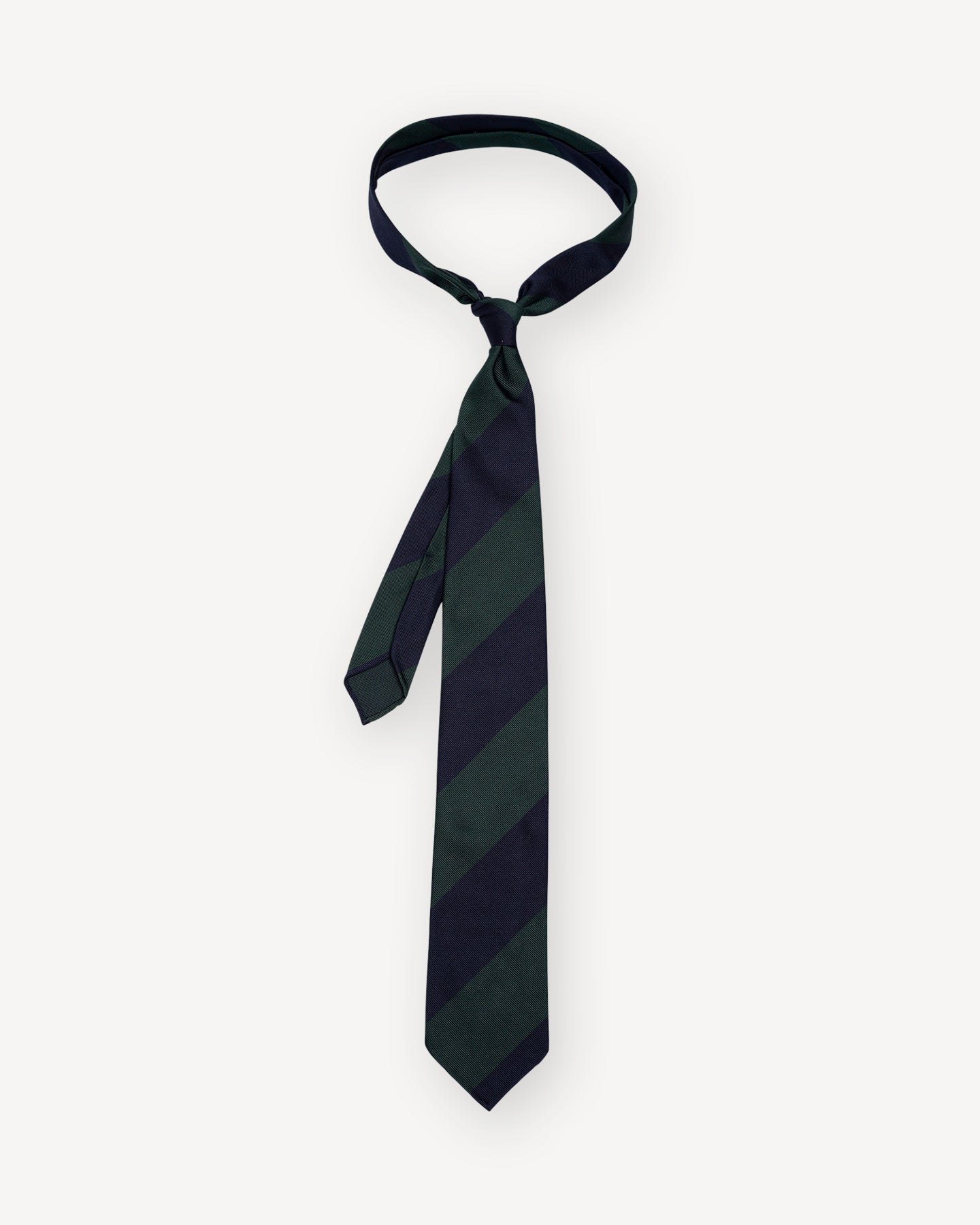 Navy Blue Grenadine Silk Tie with Green Stripes