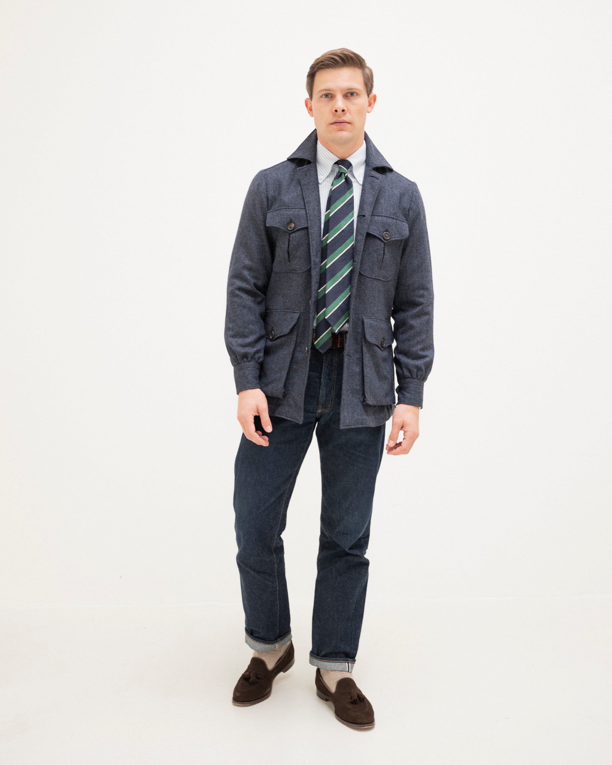 Safari Jacket Navy Herringbone