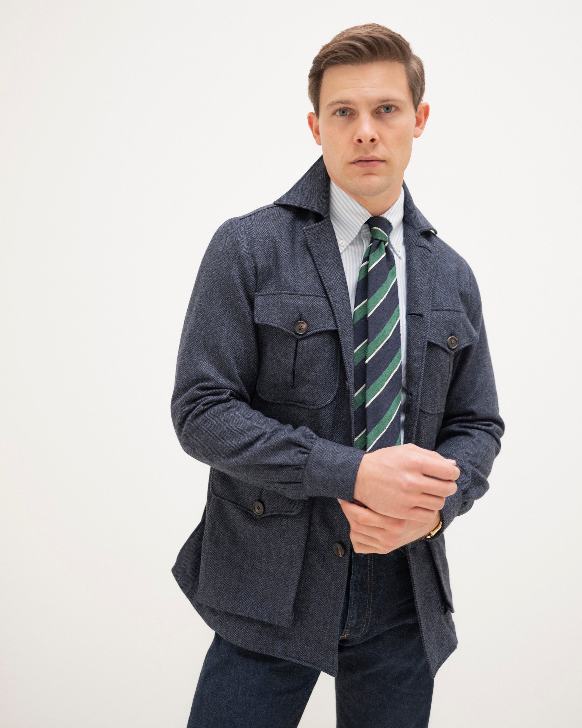 Safari Jacket Navy Herringbone