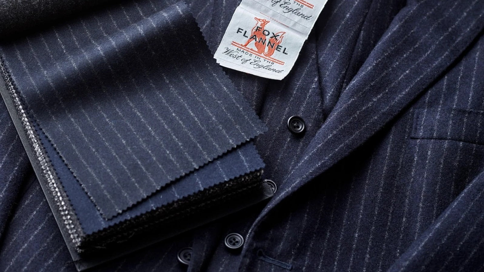 Fox Brothers Classic Flannel in Navy chalk stripe