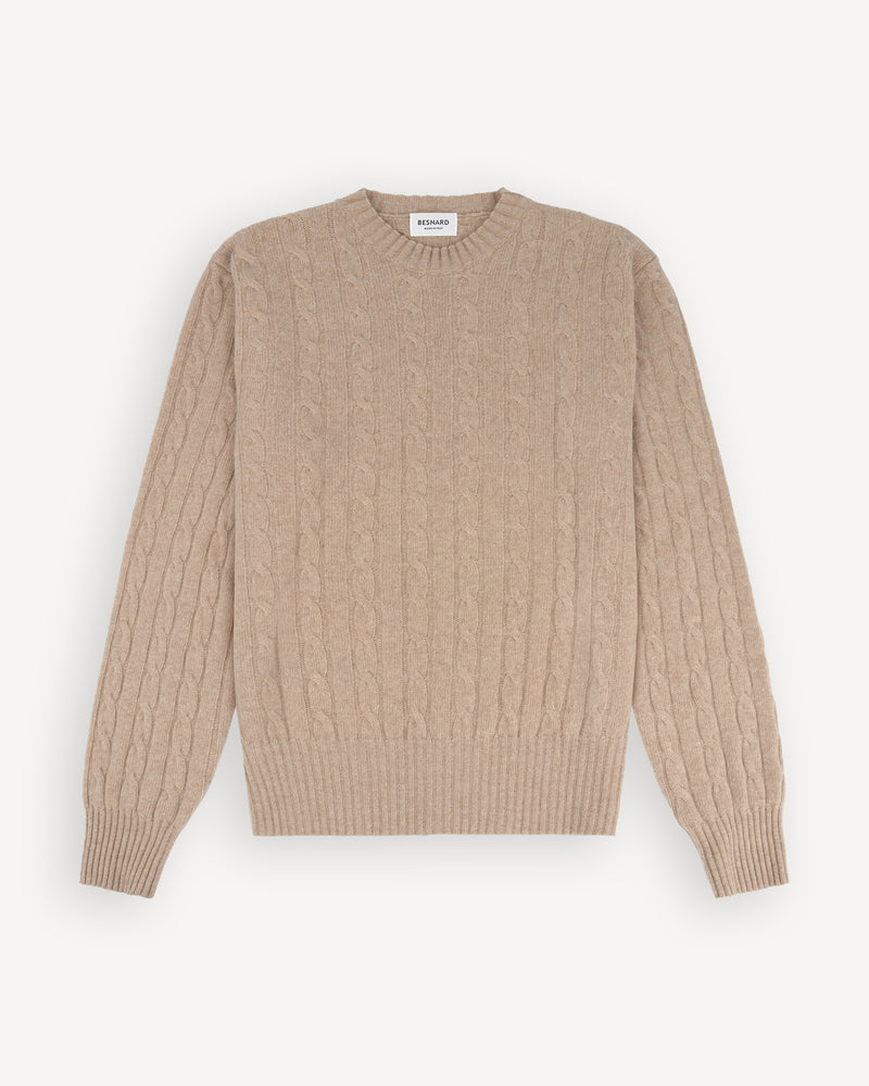 Beige Kabeltrui van Wol en Kasjmier