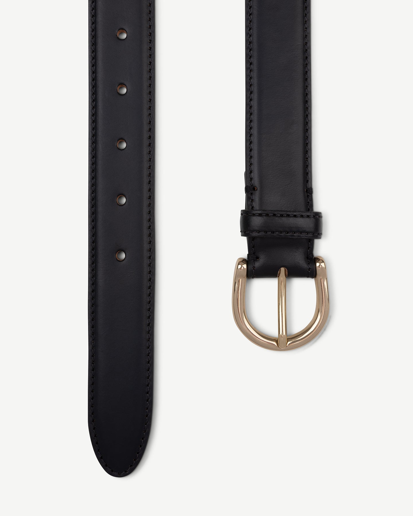 Black leather dress belt with solid brass buckle