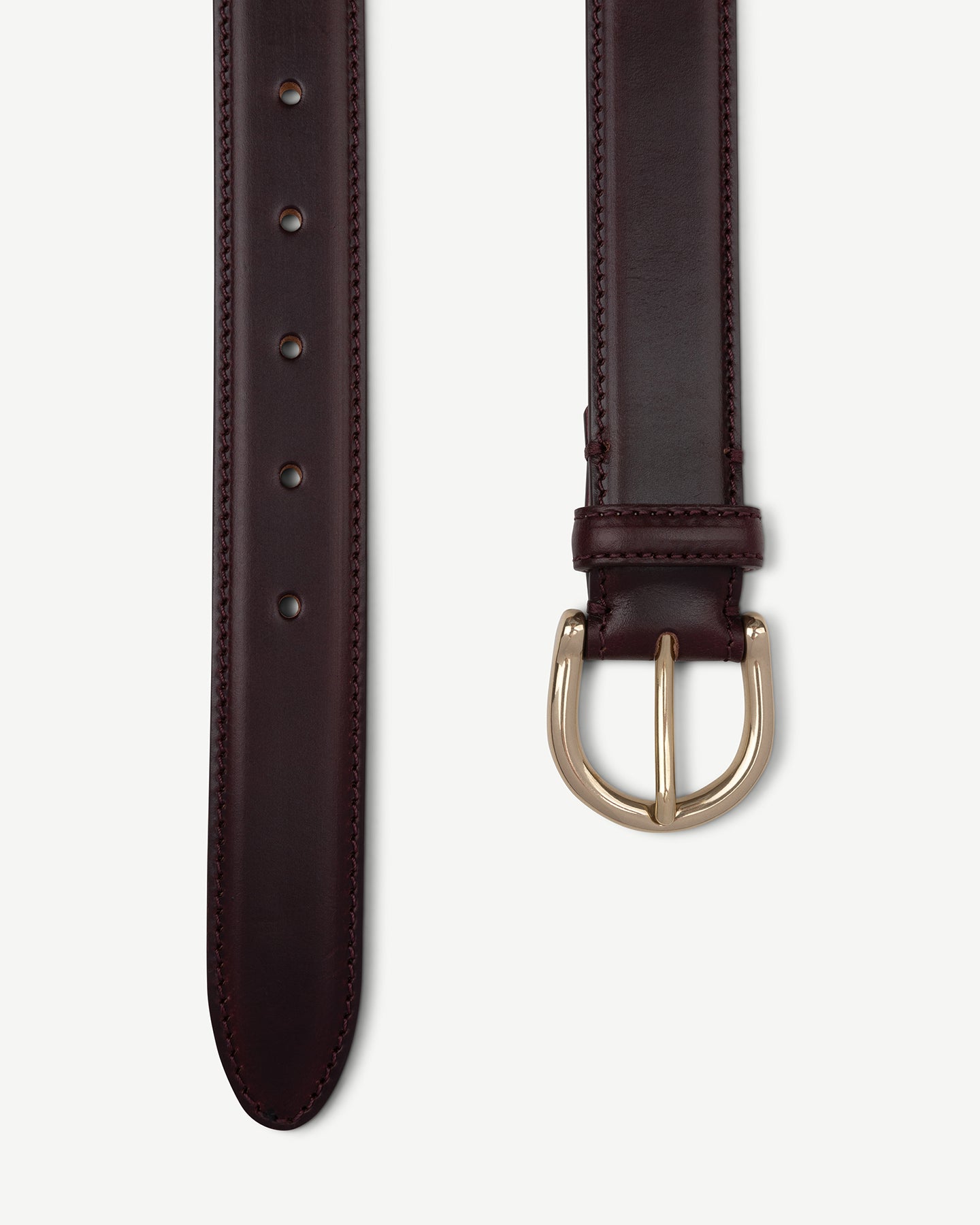 Burgundy leather dress belt with solid brass buckle