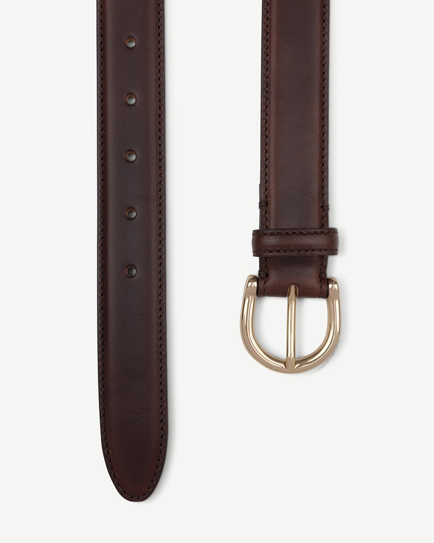 Dark brown leather dress belt with solid brass buckle