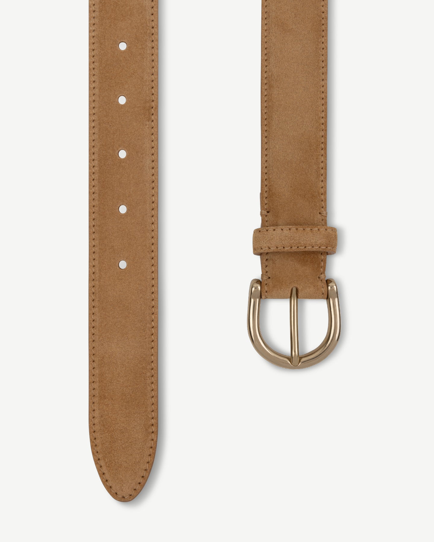 Tan suede dress belt with solid brass buckle