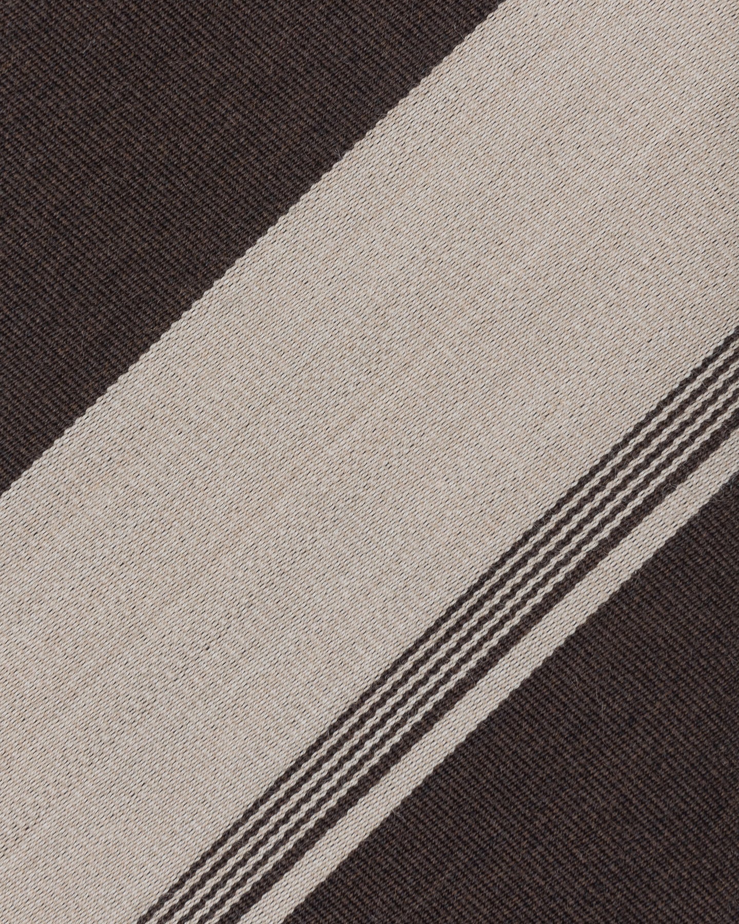 Zoom of brown and beige stripe wool cotton fabric