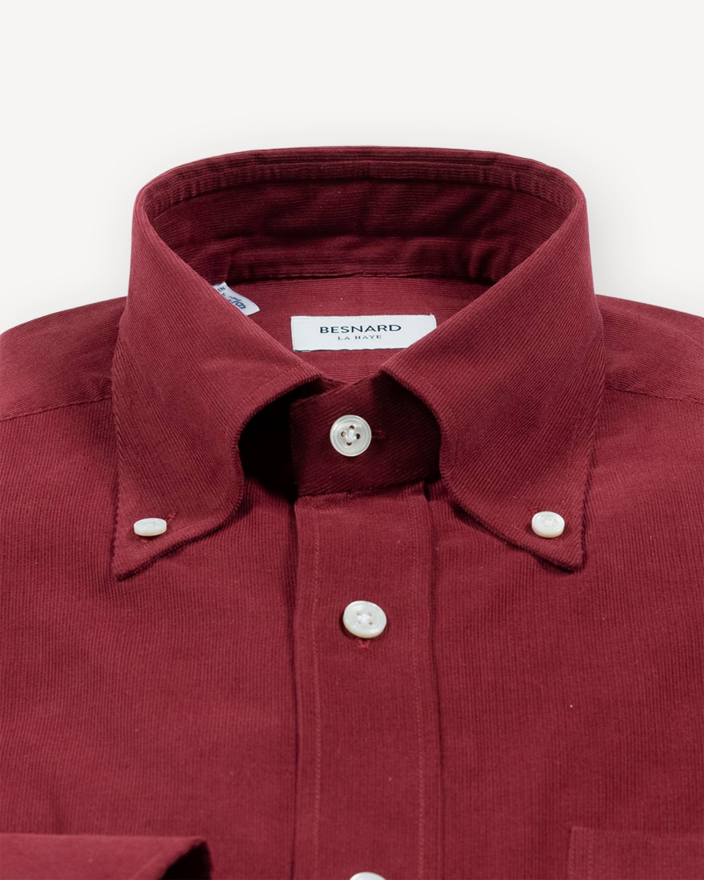 Burgundy Red Fine Wale Corduroy Shirt with Button Down collar