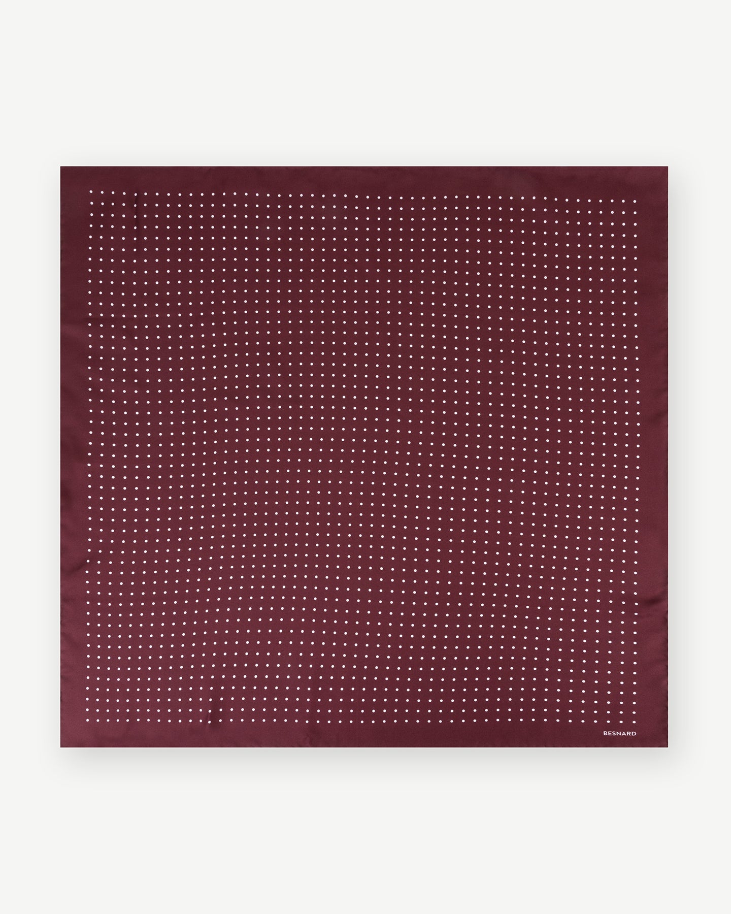 Burgundy silk square scarf with white polka dots