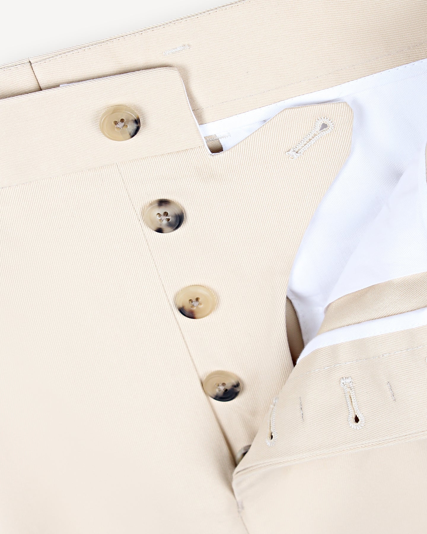 Cream Double Pleat Cotton Drill Trousers with button fly